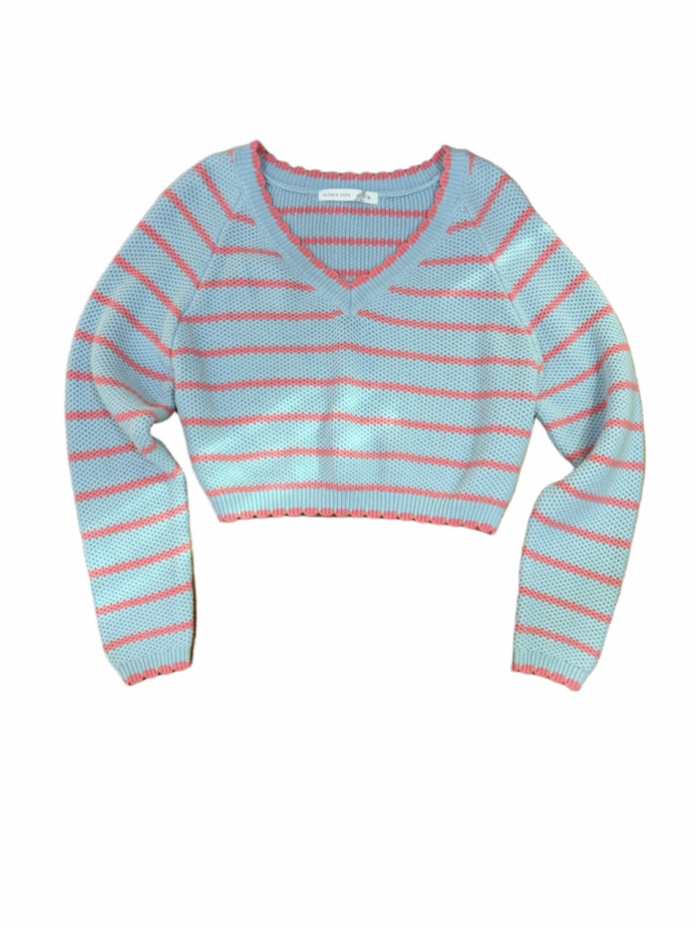 Altar'd State V-Neck Sweater XS Blue Pink Striped